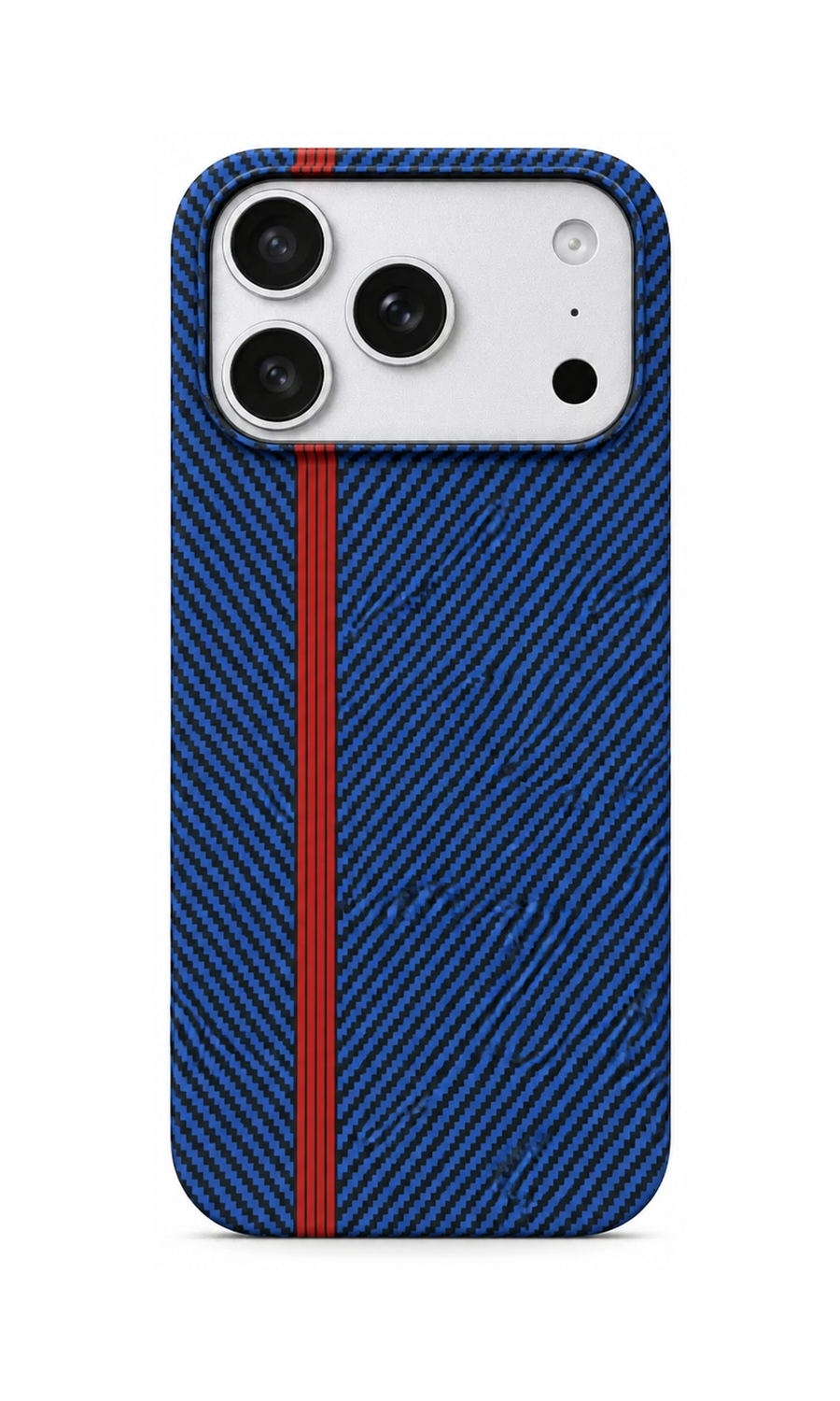 Fiber-Texture MagSafe Case for iPhone — Black with Red Stripe large-scale product image on white background