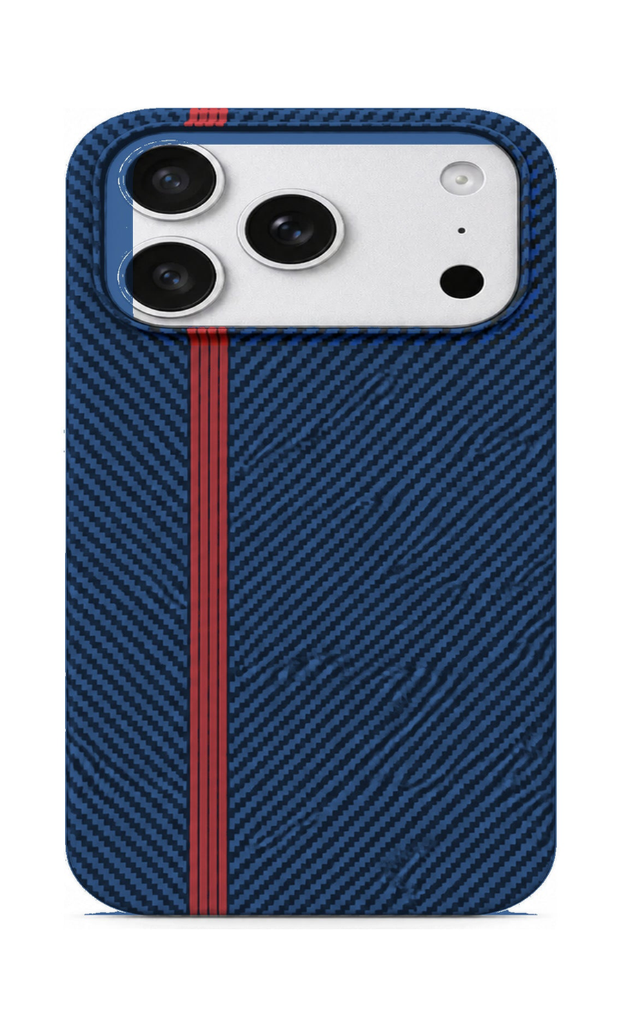 AP Lab Pro color SKU image v1: Deep Blue with Red Stripe iPhone case front view — large product scale on white background