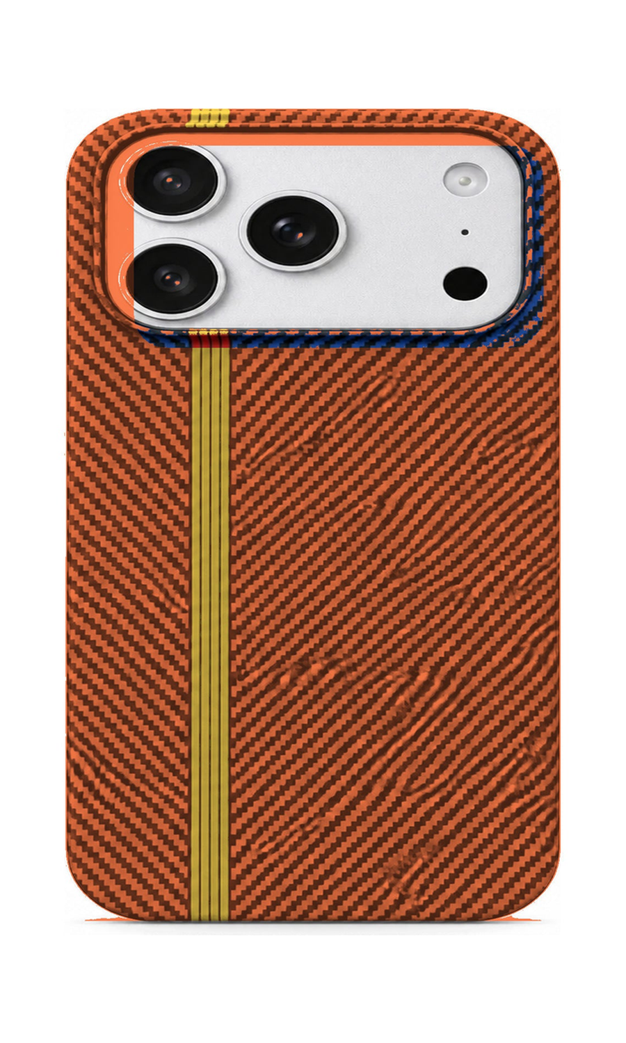 AP Lab Pro color SKU image v1: Orange with Yellow Stripe iPhone case front view — large product scale on white background