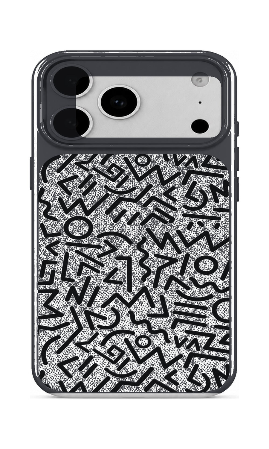 AP Lab Pro color SKU image v1: Doodle Black iPhone case front view — large product scale on white background